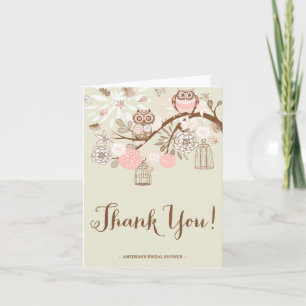 Rustikale rosa Eulen und Vogelkäfige Dankeschön-No Dankeskarte