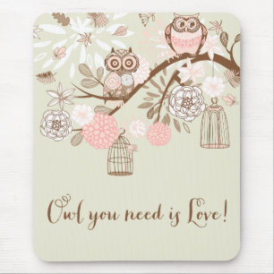 Rustikale rosa Eulen und Vogelkäfige-Mauspad Mousepad
