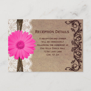 Rustikale rosa Gerbera-Margeriten-Hochzeitsempfang Begleitkarte