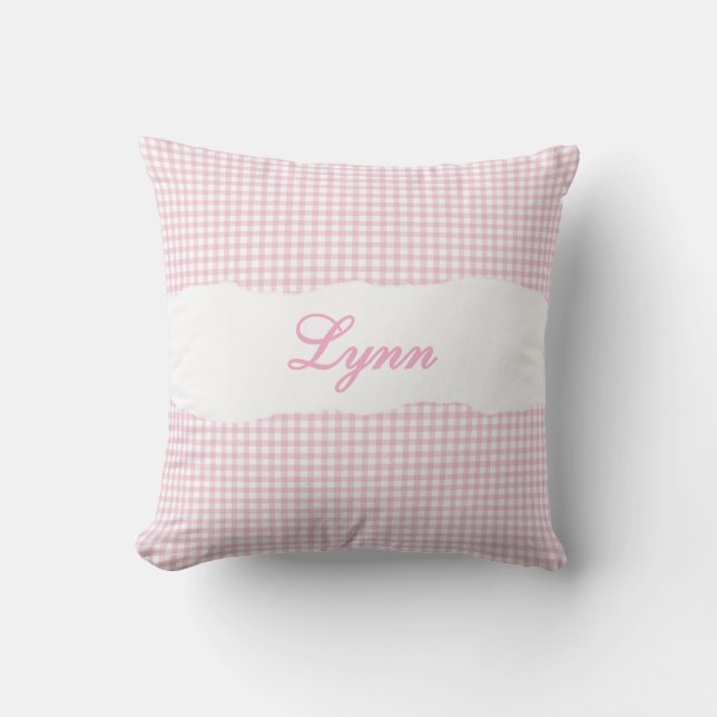 Rustikale rosa Gingham-Personalisierung Kissen (Vorderseite)