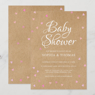 Rustikale rosa Herzen Paare Baby Mädchen Shower Einladung