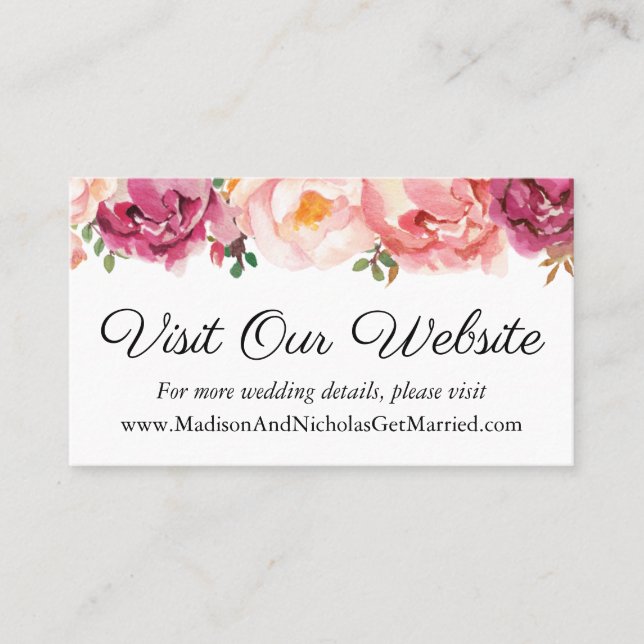 Rustikale rosa Hochzeits-Website-Einsatz-Karten Visitenkarte (Vorderseite)