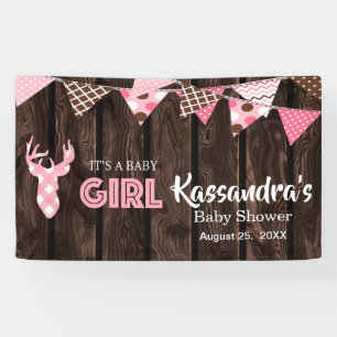 Rustikale rosa karierte Rotwild-Baby-Duschen-Fahne Banner