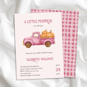 Rustikale rosa Kürbis-LKW-Baby-Party minimalistisc Einladung