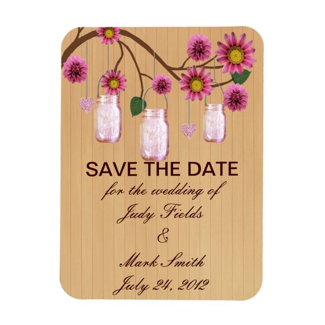 Rustikale rosa Mason Gläser Save The Date Magnet (Vertikal)