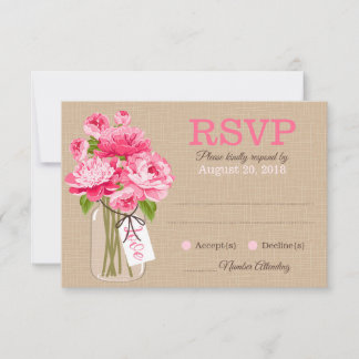 Rustikale rosa Peonies mason Jar RSVP Card Karte
