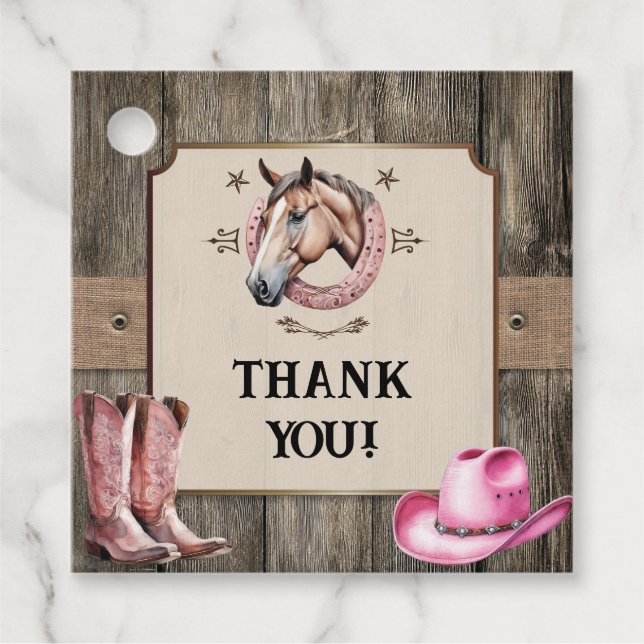 Rustikale Rosa Pferdereiten Geburtstagsparty Geschenkanhänger (Vorderseite)