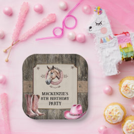 Rustikale Rosa Pferdereiten Geburtstagsparty Pappteller