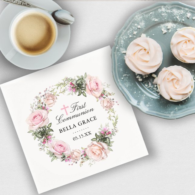 Rustikale Rosa Rose Blütenkommune Erste Kommune Serviette (Von Creator hochgeladen)