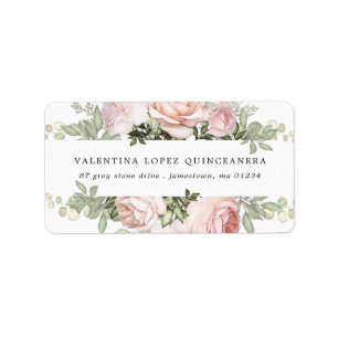 Rustikale Rosa Rose Quinceanera Blumenadresse Adressaufkleber