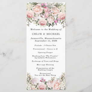 Rustikale Rosa RoseFloral Wedding Programm