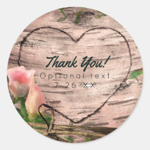 Rustikale rosa Rosen & Reben Weiße Birke Personali Runder Aufkleber