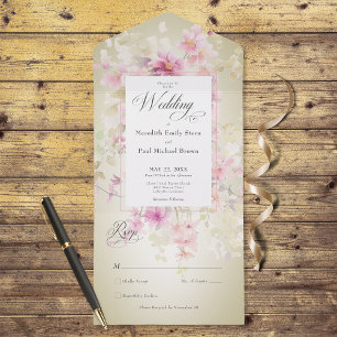 Rustikale Rosa Salbei-Wasserfarbe Florale Salbei K All In One Einladung