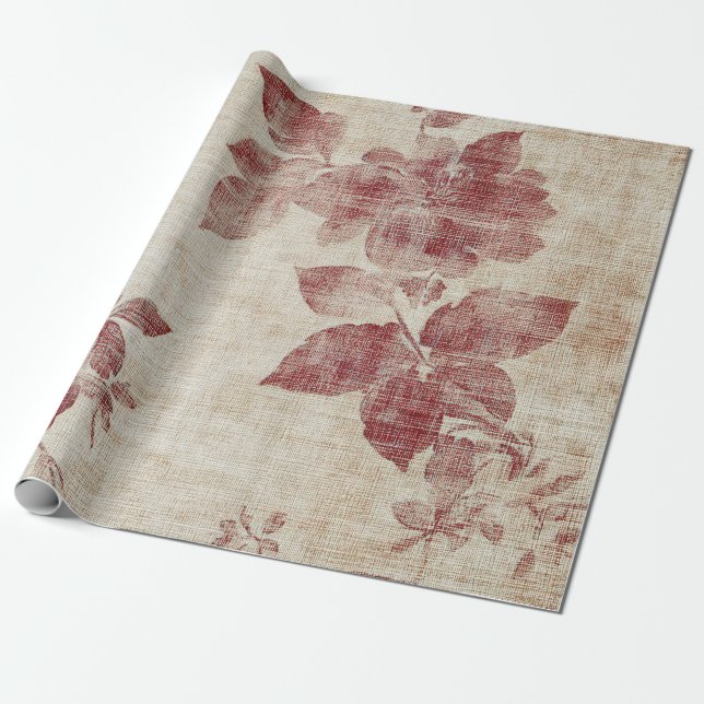 Rustikale rosafarbene Blumenleinwand-Musterung (1) Geschenkpapier (Ungerollt)