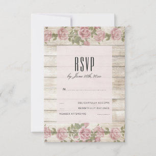 Rustikale Rose auf Holzhochzeiten RSVP Karte