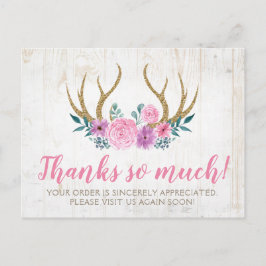 Rustikale Rose aus Holz und Blumen Ansager Dankesc Postkarte