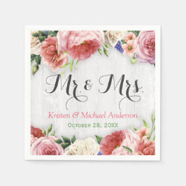 Rustikale Rose Blume Weißholz-Hochzeitsmonogramm Serviette