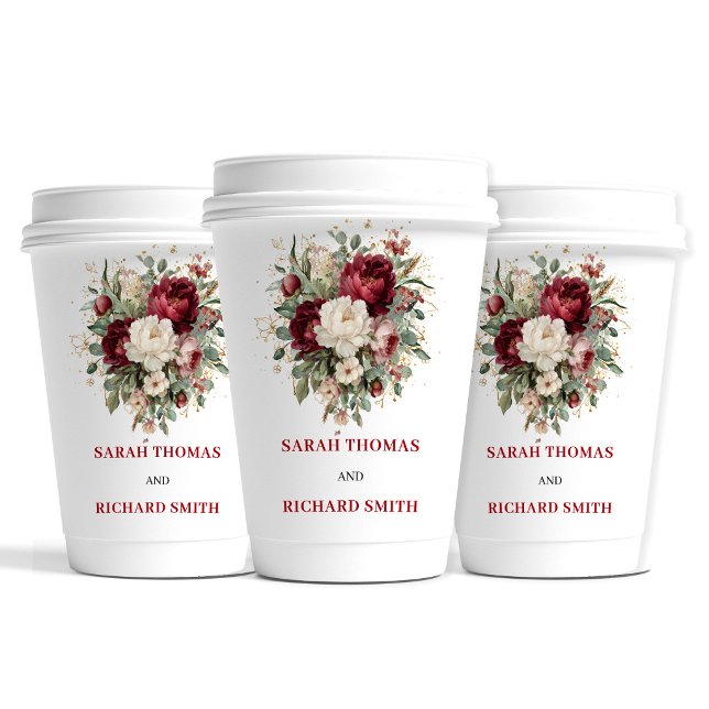 Rustikale Rosé-Burgunder-Grün-Hochzeitsbecher Pappbecher (Rustic Blush Burgundy Greenery Wedding Cups)