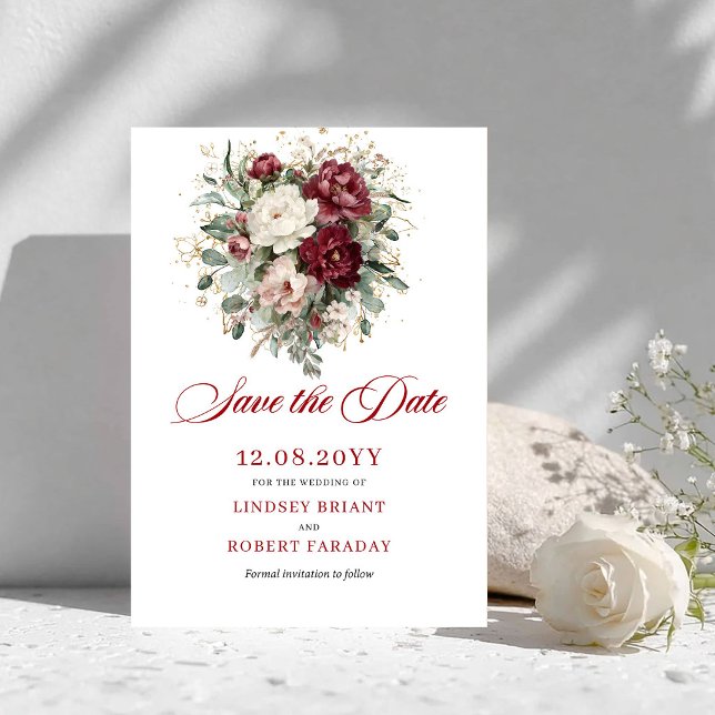 Rustikale Rosé-Burgunder-Grünpflanzen Save The Dat Date (Rustic Blush Burgundy Greenery Save The Date)