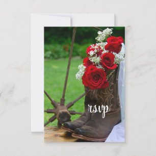 Rustikale Rose Cowboy Boots Country Wedding UAWG RSVP Karte