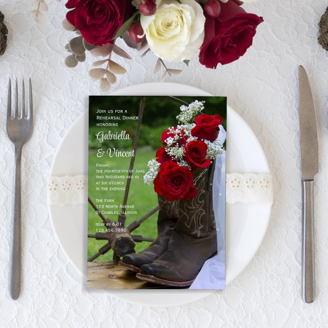Rustikale Rose Cowboy Boots Hochzeit Probe Dinner Einladung (Von Creator hochgeladen)