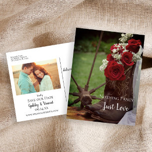 Rustikale Rose Cowboy Boots Hochzeit retten das Da Ankündigungspostkarte