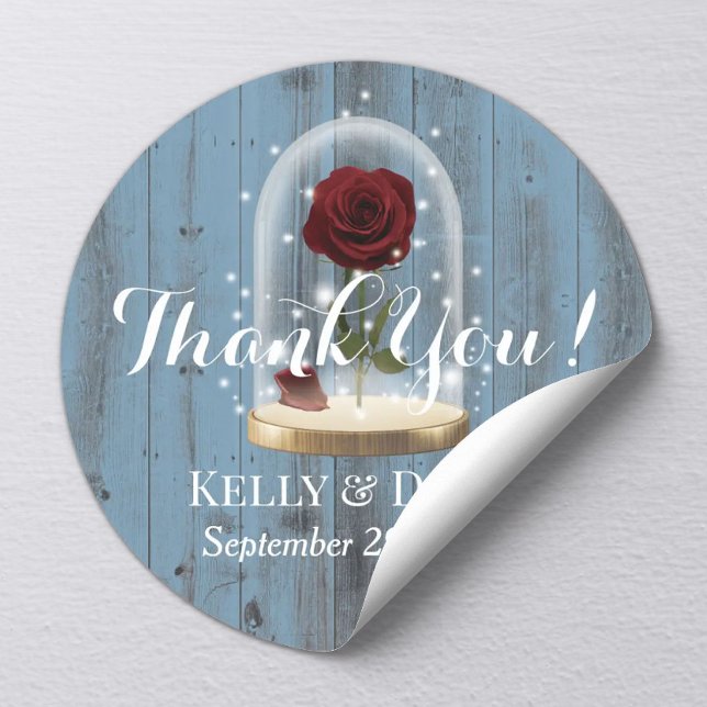 Rustikale Rose Dome Dusty Blue Wedding Runder Aufkleber (Von Creator hochgeladen)