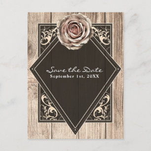 Rustikale Rose Elegant Wood Diamond Save the Date Ankündigungspostkarte
