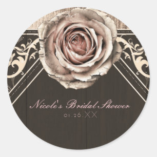 Rustikale Rose Elegante Leicht Holz Diamant Favor Runder Aufkleber
