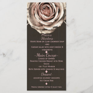 Rustikale Rose Elegante Leicht Holz Diamant Party- Menükarte