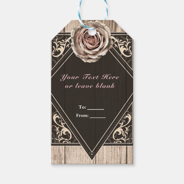 Rustikale Rose Elegantes Gastgeschenk aus hellem H Geschenkanhänger (Vorderseite)