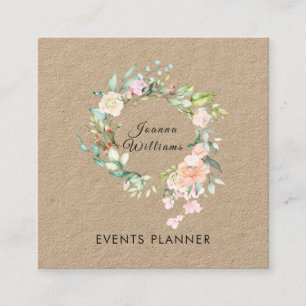 Rustikale Rose Garland Floral Square Business Card Quadratische Visitenkarte