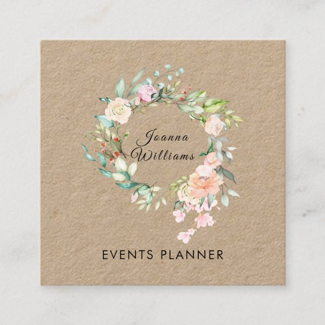 Rustikale Rose Garland Floral Square Business Card Quadratische Visitenkarte (Vorderseite)