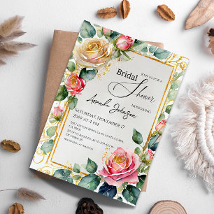 Rustikale Rose Gerahmtes Aquarell Brautparty Einladung