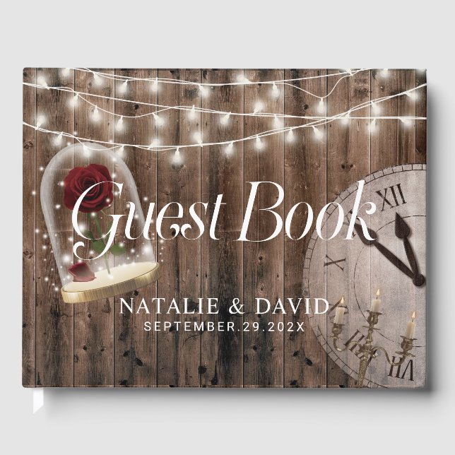Rustikale Rose Glaskuppel Hochzeit Gästebuch (Vorderseite)