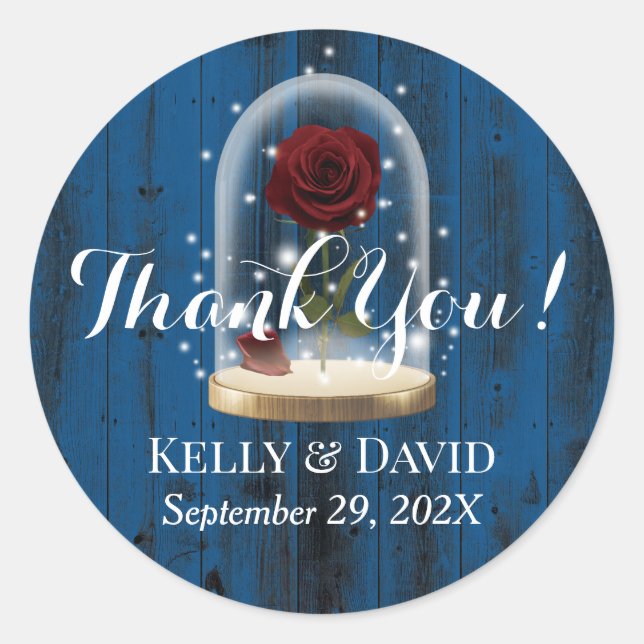 Rustikale Rose Glaskuppel Hochzeitsfeier Runder Aufkleber (Vorderseite)