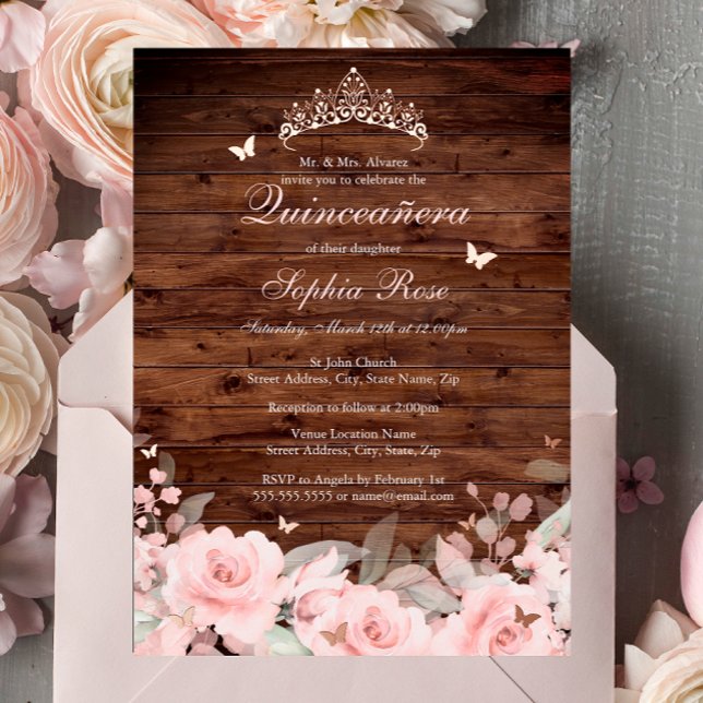 Rustikale Rose Gold Butterfly Quinceanera Folieneinladung (Von Creator hochgeladen)
