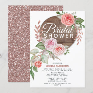 Rustikale Rose Gold Glitzer Brautparty Einladung