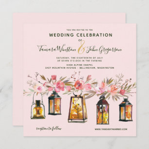 Rustikale Rose Gold Lanterns & Lights Blumenhochze Einladung