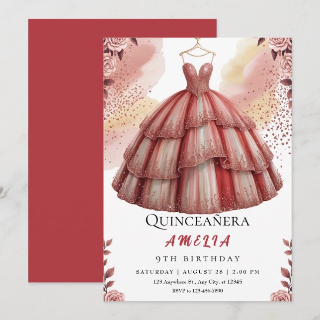 Rustikale Rose Gold Quinceñera Geburtstag Einladung (Vorne/Hinten)