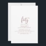 Rustikale Rose Gold Script 40. Geburtstag Party Einladung<br><div class="desc">Diese rustikale Rose Gold Drehbuch 40. Geburtstag Party Einladung ist perfekt für eine Country Geburtstagsparty. Das schlichte und moderne Rose-Gold-Rosa-Weiß-Design besticht durch eine einzigartige handgeschriebene Kalligraphie, die in einem zeitgenössischen minimalistischen Boho-Stil gehalten ist. Anpassbar in jeder Farbe. Behalt das Design minimal und simpel, wie es ist, oder personalisiere es durch...</div>