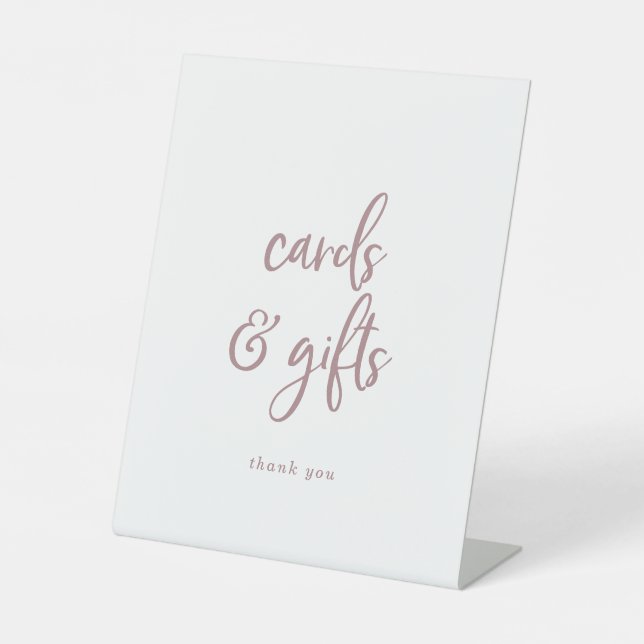 Rustikale Rose Gold Script Cards und Geschenke Sockelschild (Vorderseite)
