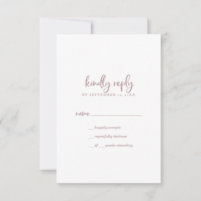 Rustikale Rose Gold Script Einfache RSVP Karte (Vorderseite)