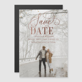 Rustikale Rose Gold Script Foto Save the Date Magneteinladung