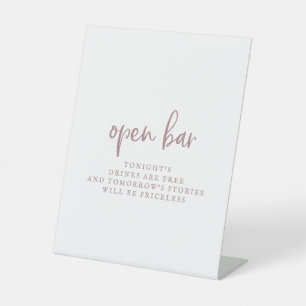Rustikale Rose Gold Script Open Bar Sign Sockelschild