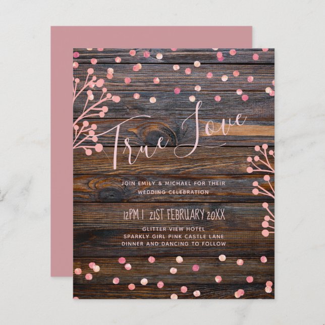 Rustikale ROSE GOLD Wedding Pink Wood Budget (Vorne/Hinten)