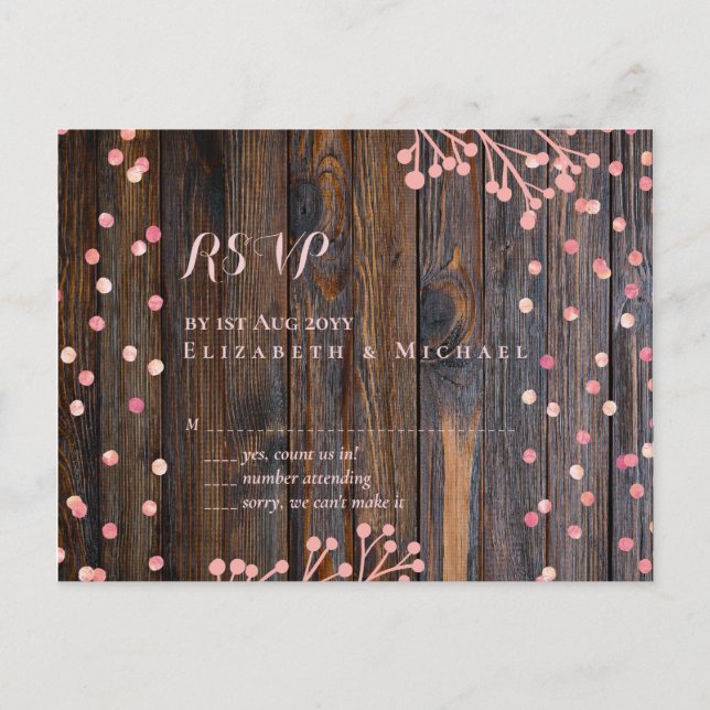 Rustikale ROSE GOLD Wedding Pink Wood Budget Postkarte (Vorderseite)