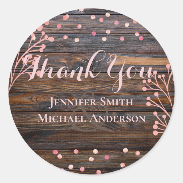 Rustikale ROSE GOLD Wedding Pink Wood Budget Runder Aufkleber (Vorderseite)