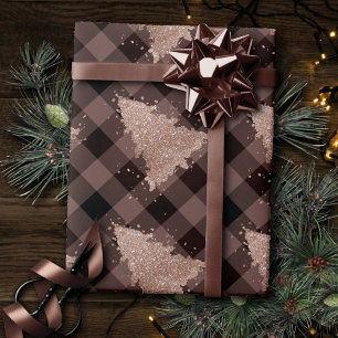 Rustikale Rose Goldweihnachtsbaum Buffalo Kariert  Geschenkpapier
