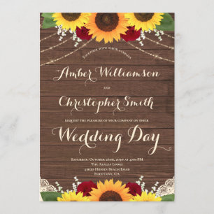 Rustikale Rose-Hochzeit der Holzsaitenleuchten Einladung